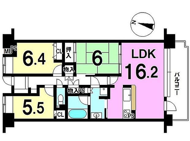春日井南シティハウス(3LDK) 5階の間取り図
