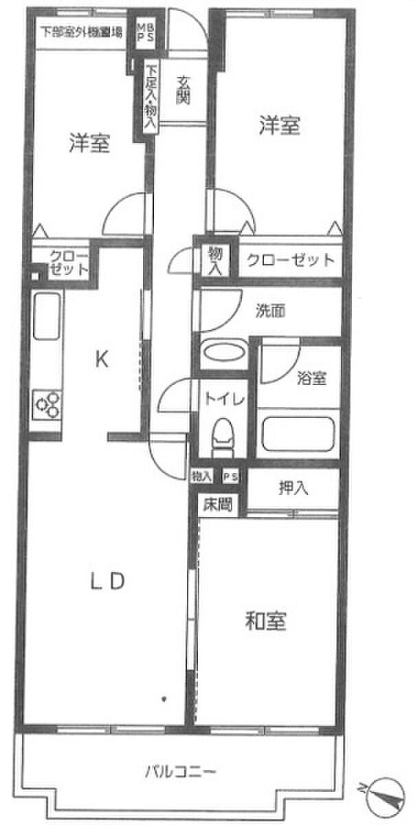 グリーンコート勝田台(3LDK) 3階の間取り図