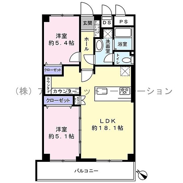 東建ニューハイツ市川(2LDK) 5階の間取り図