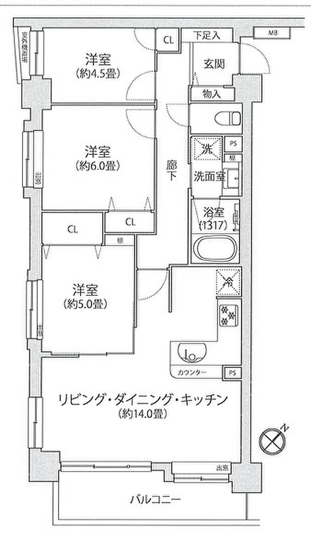 レクセルマンション行徳(3LDK) 3階の間取り図