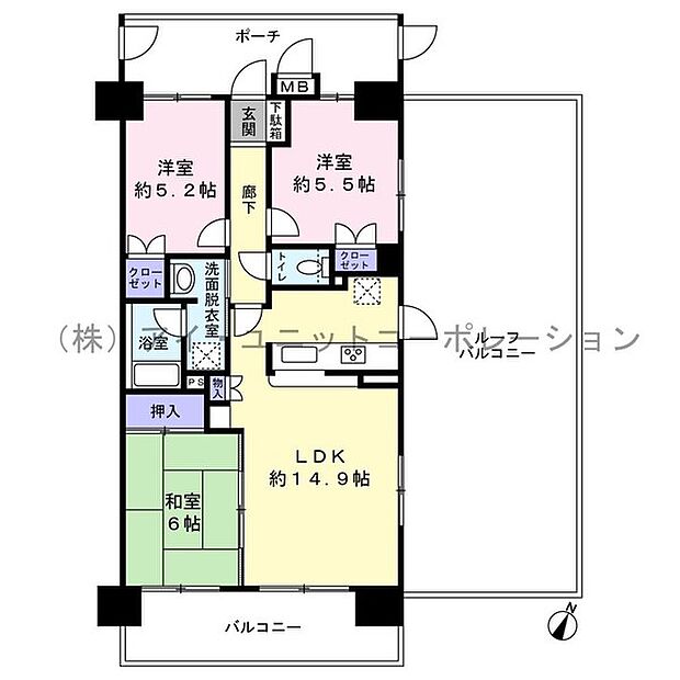 グリーンコーポ津田沼タウンヒルズ(3LDK) 8階の間取り図