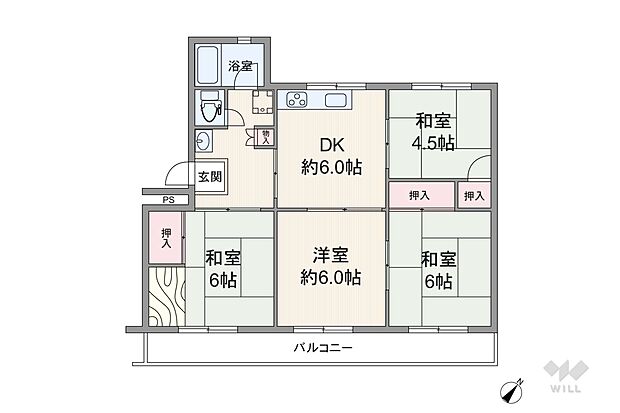 中山五月台住宅8号棟(4DK) 5階の間取り図