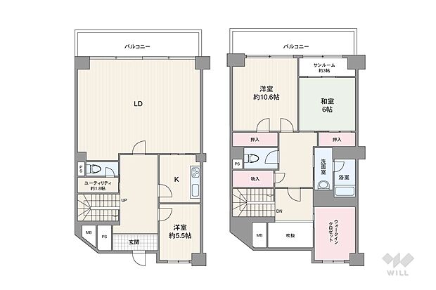 逆瀬川マンションＡ棟(3SLDK) 5階の間取り図