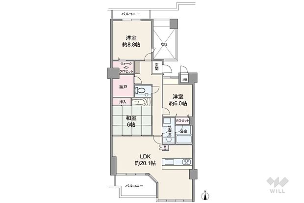 ラ・ビスタ宝塚ウエストウイング2番館(3LDK) 12階の間取り図
