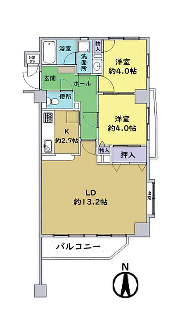ヴィラージュ高幡不動(2LDK) 2階の間取り図