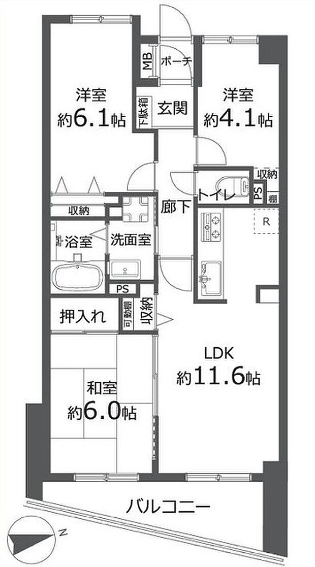 ルネサンスフォルム国分寺(3LDK) 3階の間取り図