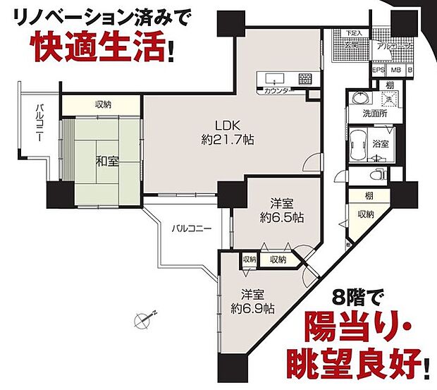 長峰杜の三番街3号棟(3LDK) 8階の間取り図