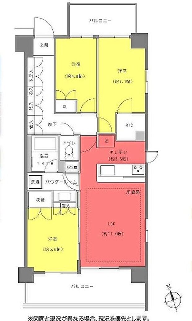 ファインレジデンス聖蹟桜ヶ丘(3LDK) 10階の間取り図