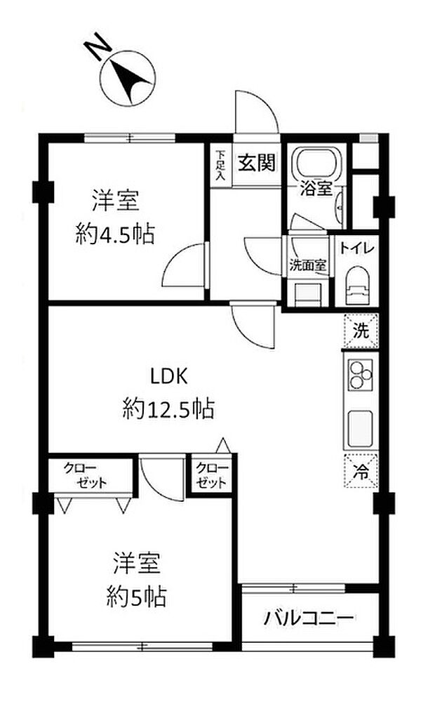京王多摩川コーポラス(2LDK) 2階の間取り図