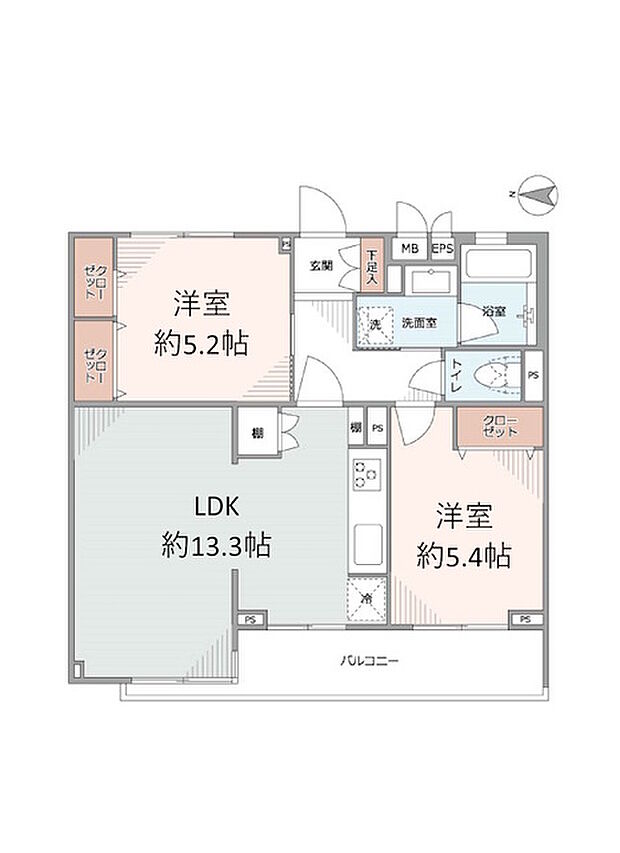 ライオンズマンション喜多見(2LDK) 4階の間取り図