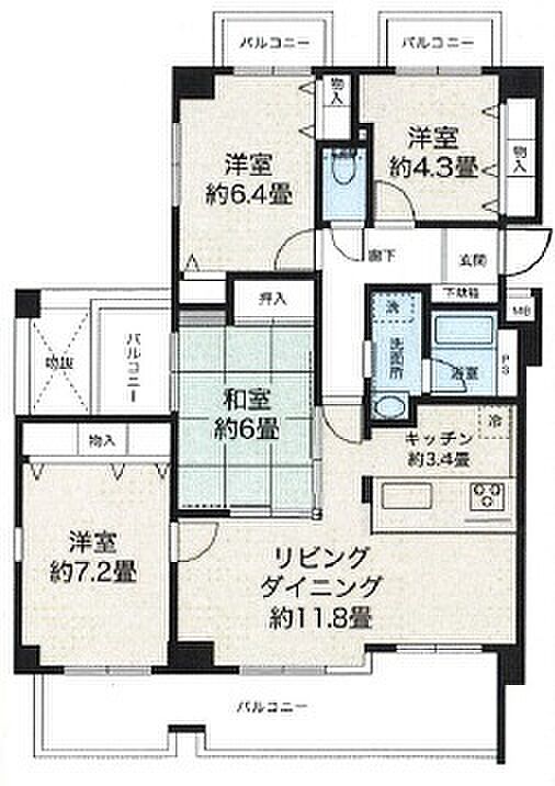 エリオス東大阪(4LDK) 3階/角部屋／全室バルコニ／ペット可の間取り図