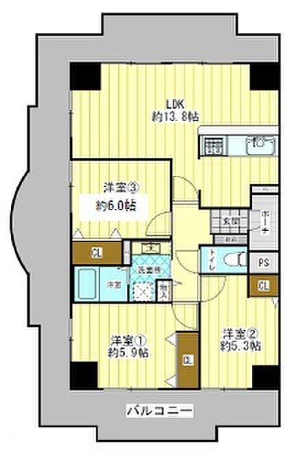 ロイヤルシャトー高井田(3LDK) 7階/リノベ済／オートロック／上層階の間取り図