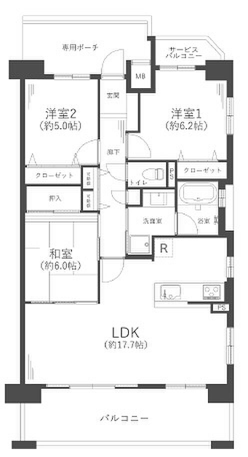 セレッソコート八戸ノ里ハートランドサウスビュー(3LDK) 3階/ペット３匹までOK／角部屋の間取り図