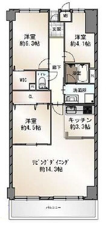 ファミール緑橋(3SLDK) 14階/リノベ済／ＷＩＣ付／全室洋室の間取り図