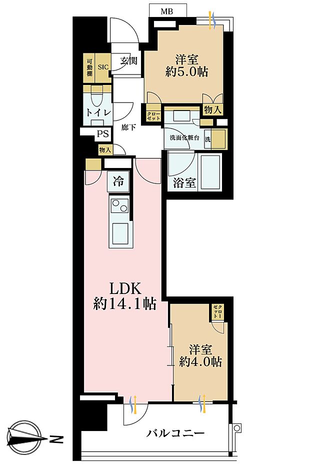 プラウド高田馬場(2LDK) 2階の間取り図