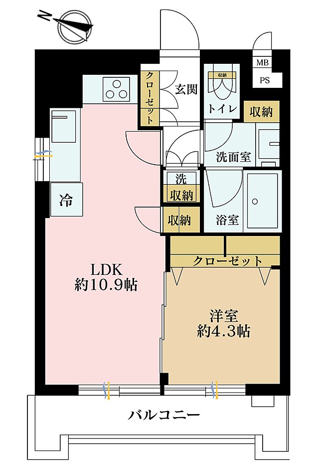 グリーンキャピタル赤羽(1LDK) 6階の間取り図