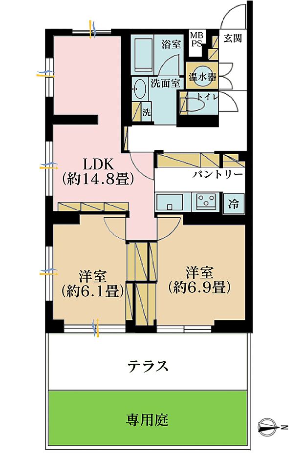 セザール武蔵小杉(2LDK) 1階の間取り図