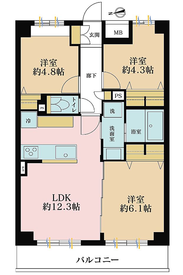 プランヴェール新川崎(3LDK) 3階の間取り図