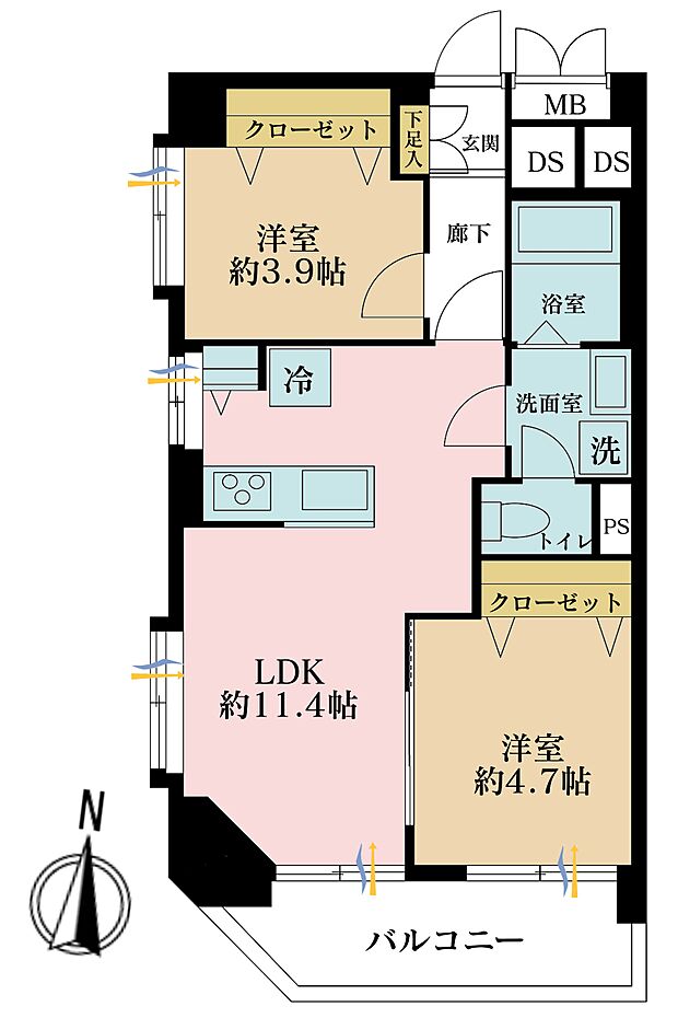 北烏山ヒミコマンション(2LDK) 1階の間取り図