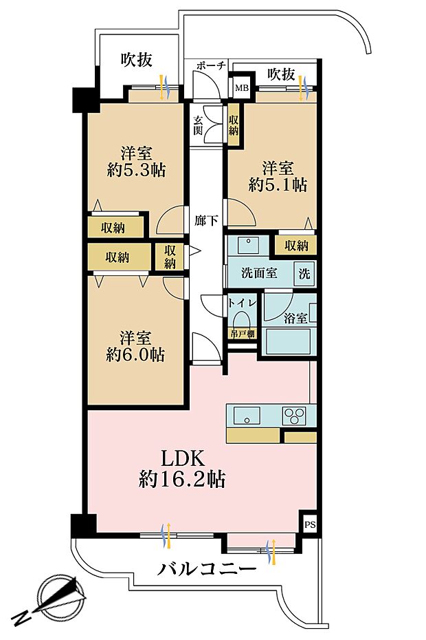 オークラハイム綱島(3LDK) 6階の間取り図