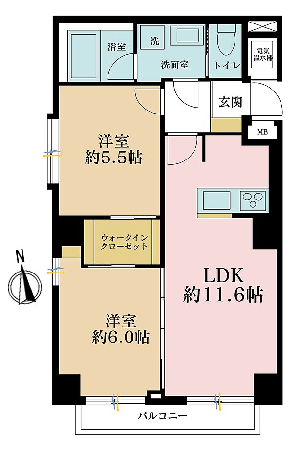 ライオンズマンション経堂第3(2LDK) 3階の間取り図