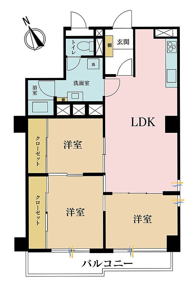 ライオンズマンション中延(3LDK) 4階の間取り図