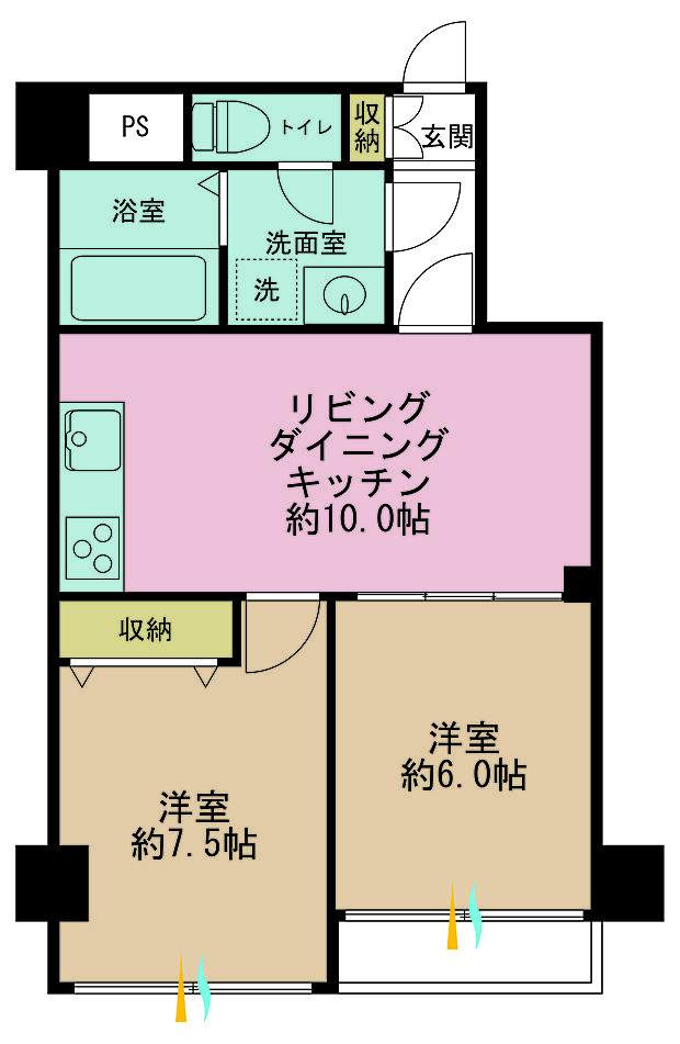 ライオンズマンション柿の木坂(2LDK) 3階の間取り図