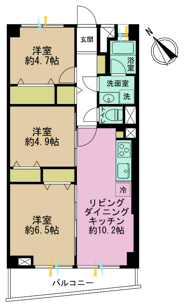 鹿島田セントラルマンション(3LDK) 5階の間取り図
