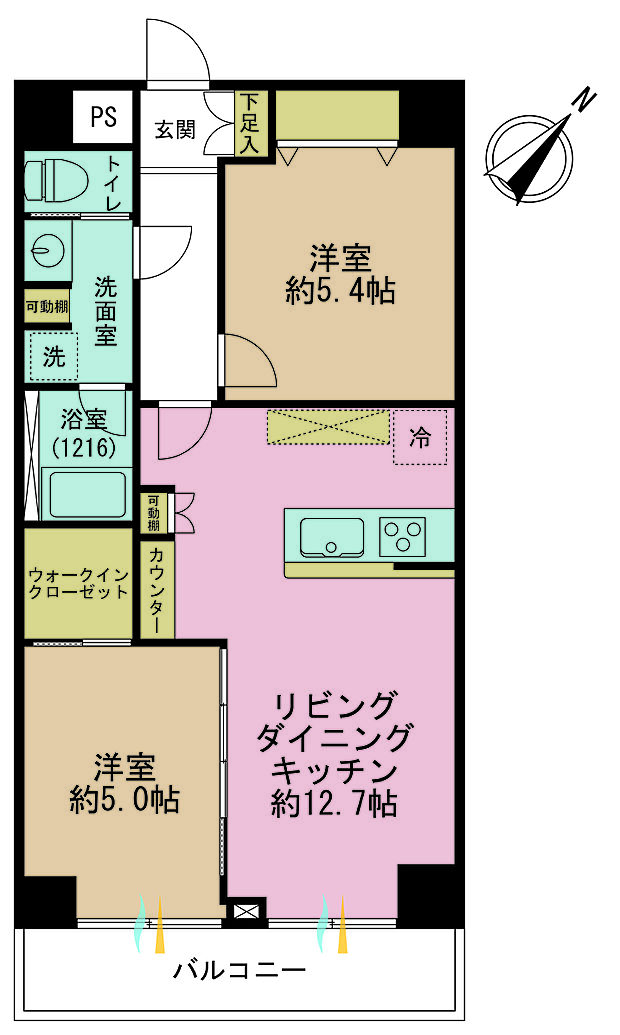 セブンスターマンション第5五反田(2LDK) 5階の間取り図