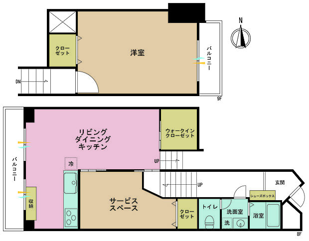 川崎河原町分譲共同ビル14号棟(1SLDK) 8階の間取り図