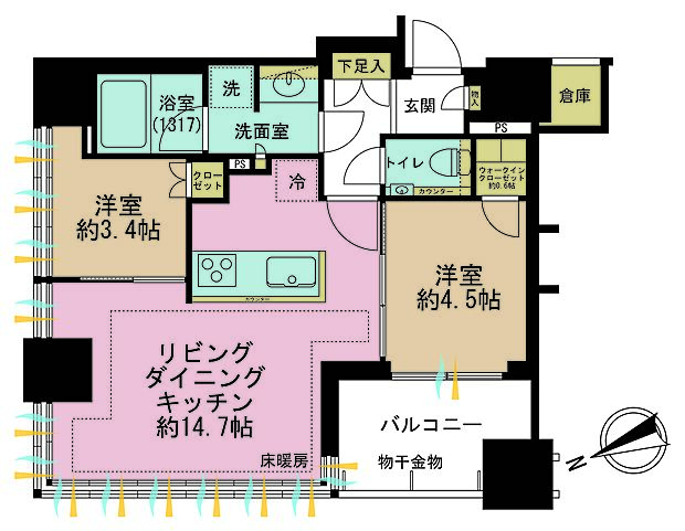ローレルタワールネ浜松町(2LDK) 11階の間取り図