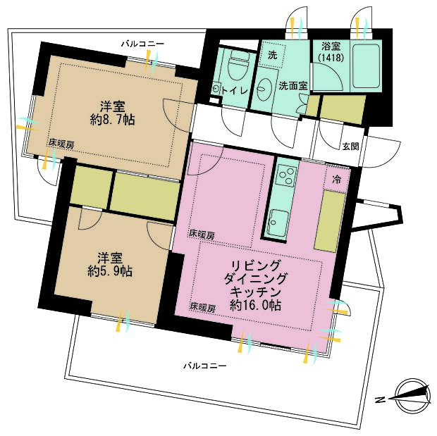 ロイヤルシーズン麻布永坂(2LDK) 6階の間取り図