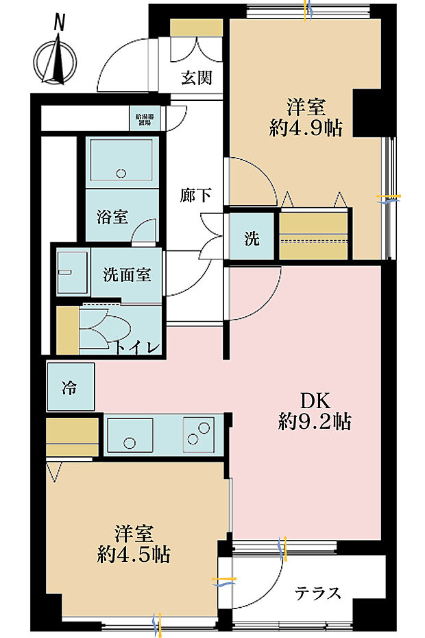 2DK、専有面積48.08m2