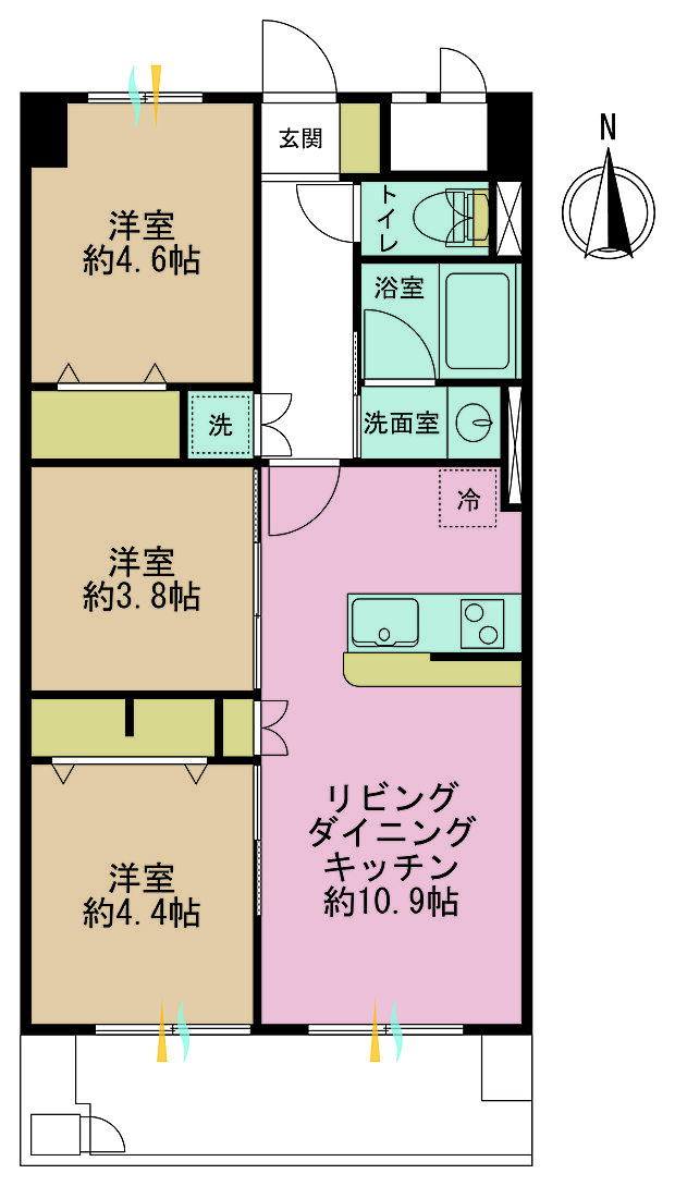 東建柏木マンション(3LDK) 5階の間取り図