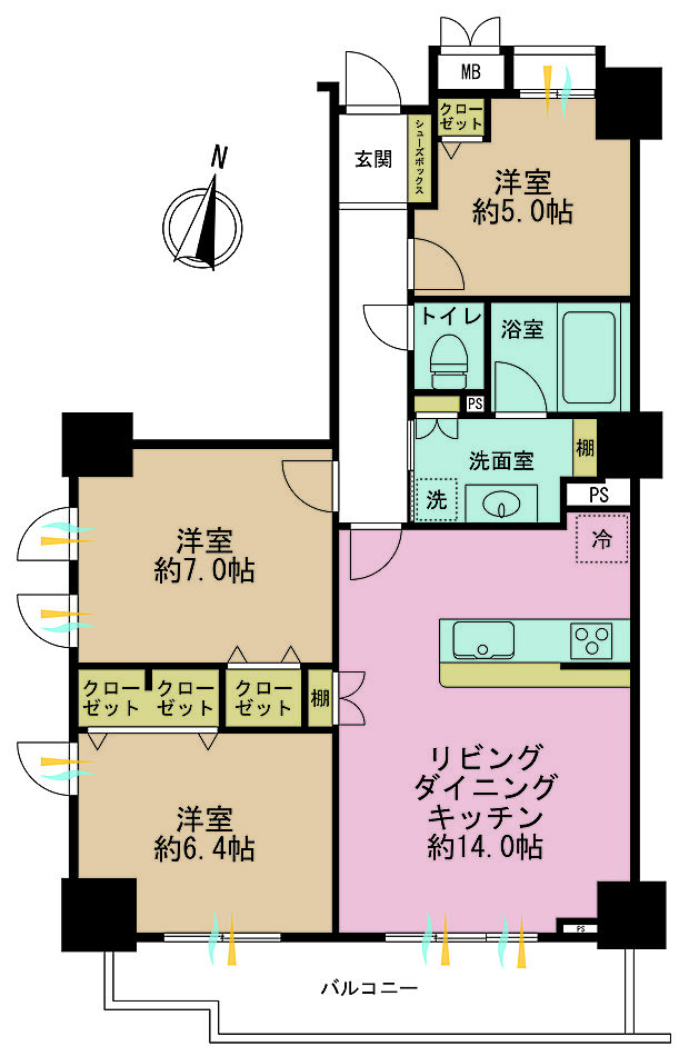 グラン・エステ川崎ツインタワー壱番館(3LDK) 9階の間取り図