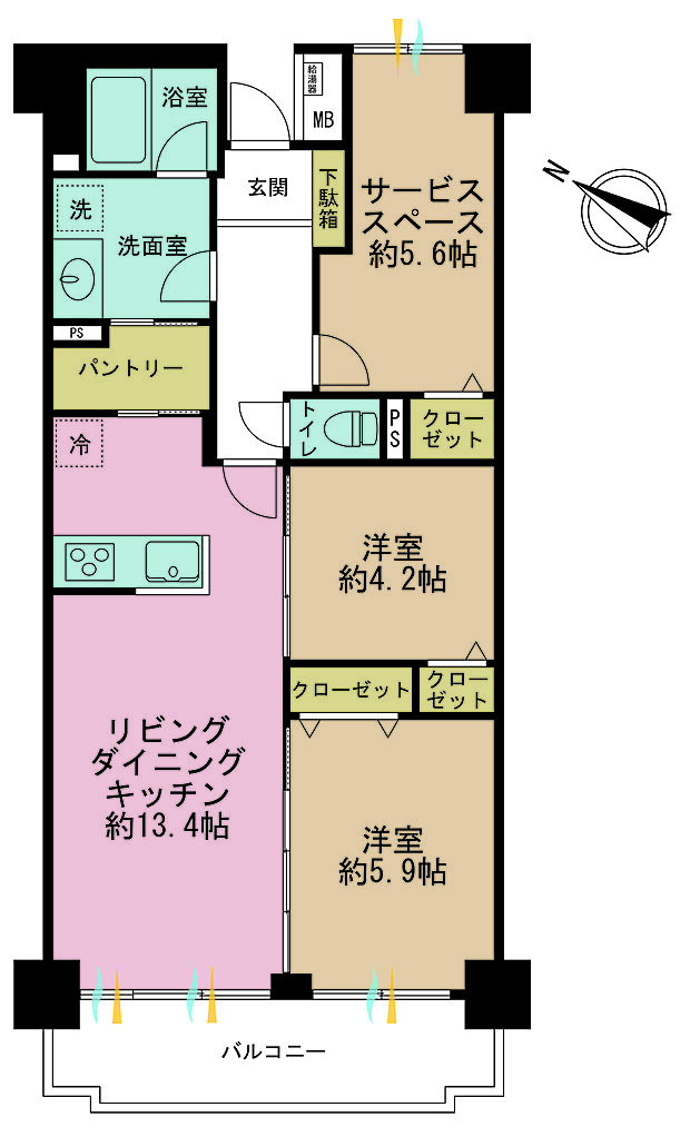 東大島ファミールハイツ1号館(3LDK) 2階の間取り図