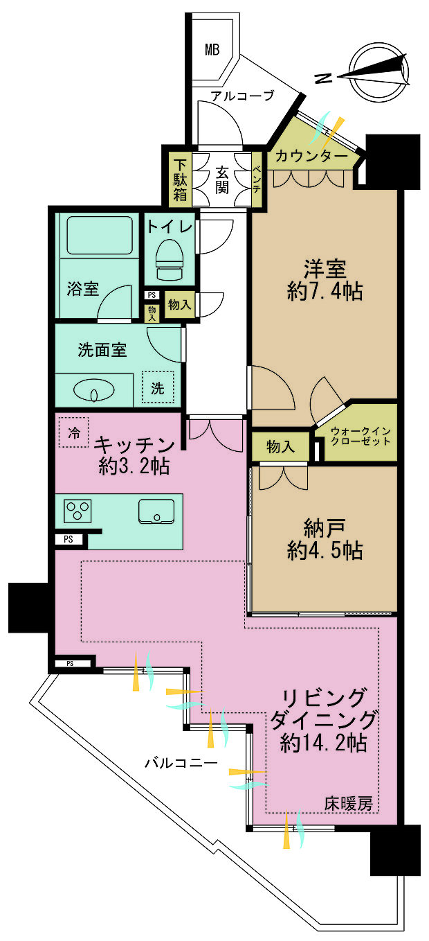 神楽坂アインスタワー(1SLDK) 13階の間取り図