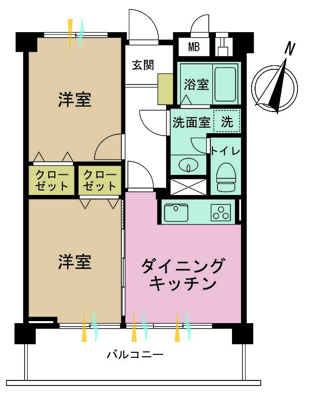 宮崎台フェニックス(2LDK) 2階の間取り図
