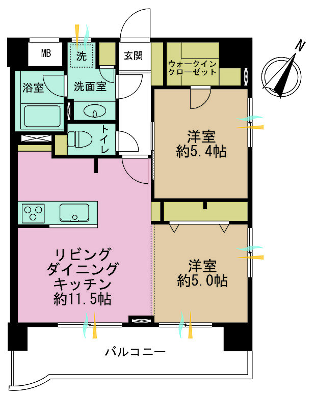 世田谷台ピロティ(2LDK) 5階の間取り図