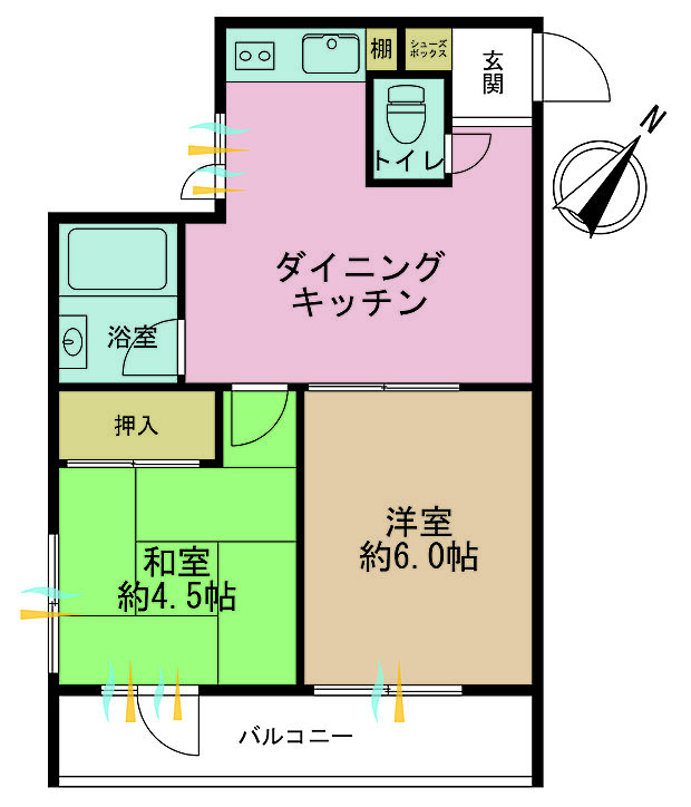 サンハイム喜多見(2DK) 3階の間取り図