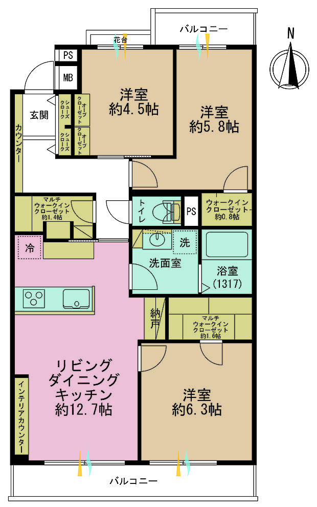 藤和武蔵小杉コープ(3LDK) 4階の間取り図
