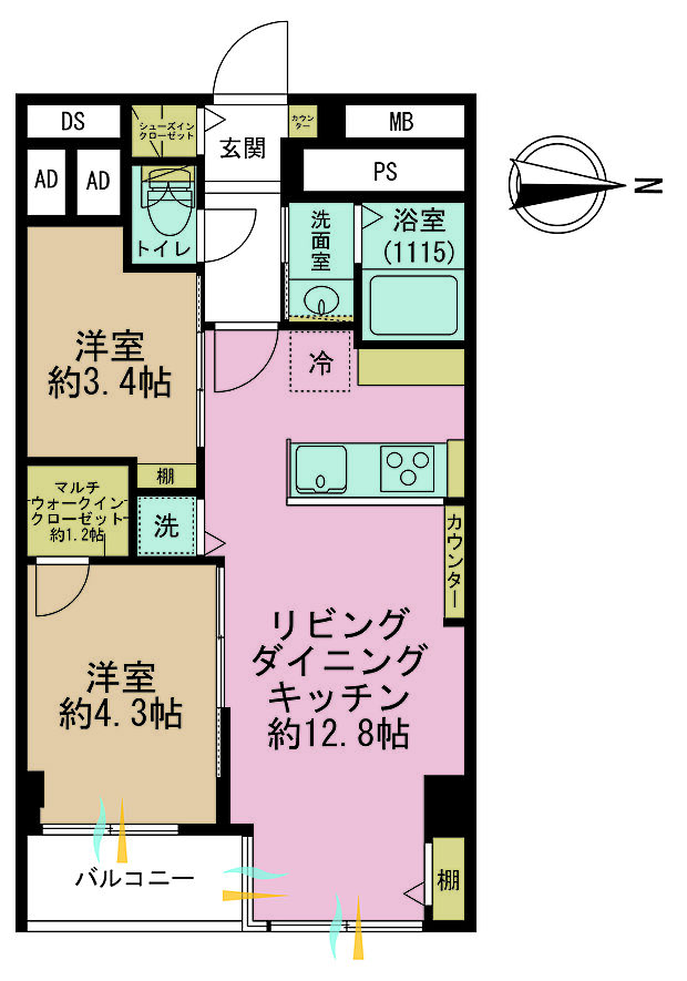 浅草不動院マンション(2LDK) 5階の間取り図