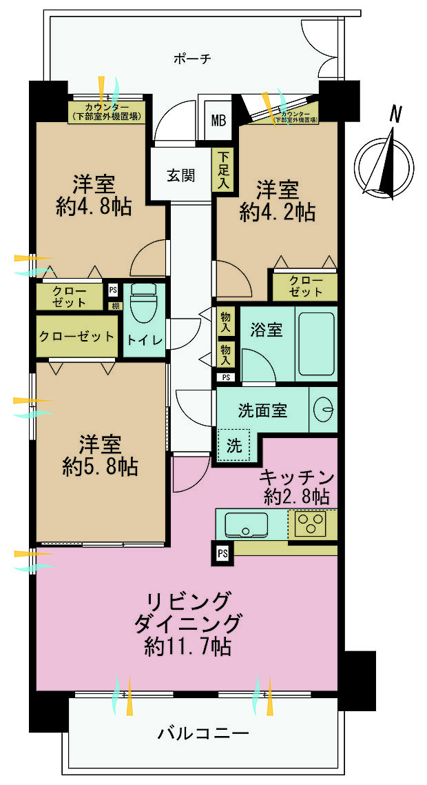 アルカサル川崎(3LDK) 1階の間取り図
