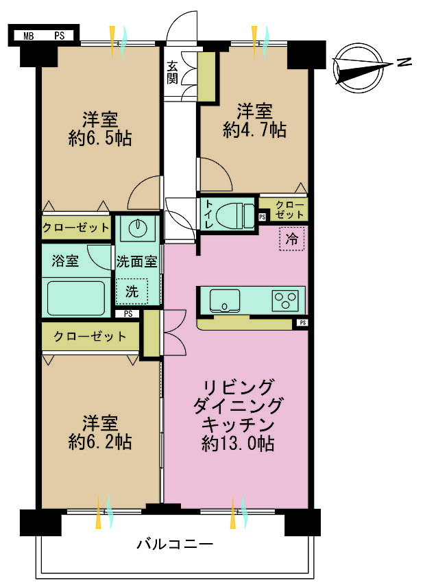 クリオ川崎6番館(3LDK) 6階の間取り図