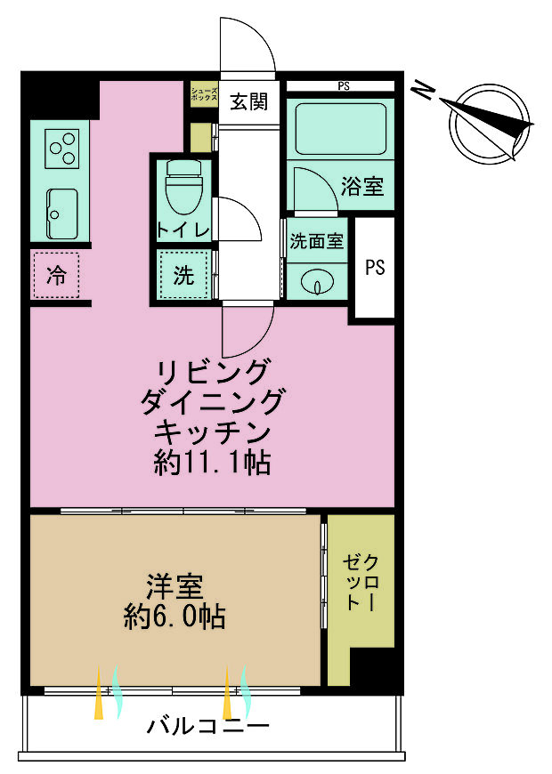サンパークマンション千代田(1LDK) 7階の間取り図