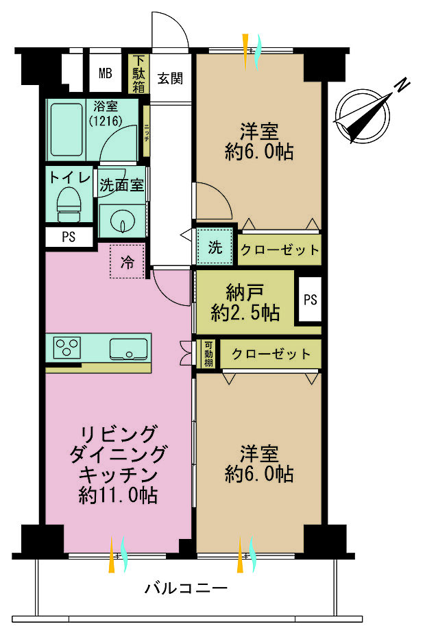 ニックハイム鶴見第5(2LDK) 6階の間取り図