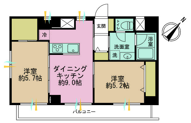キクエイパレス戸越(2DK) 9階の間取り図