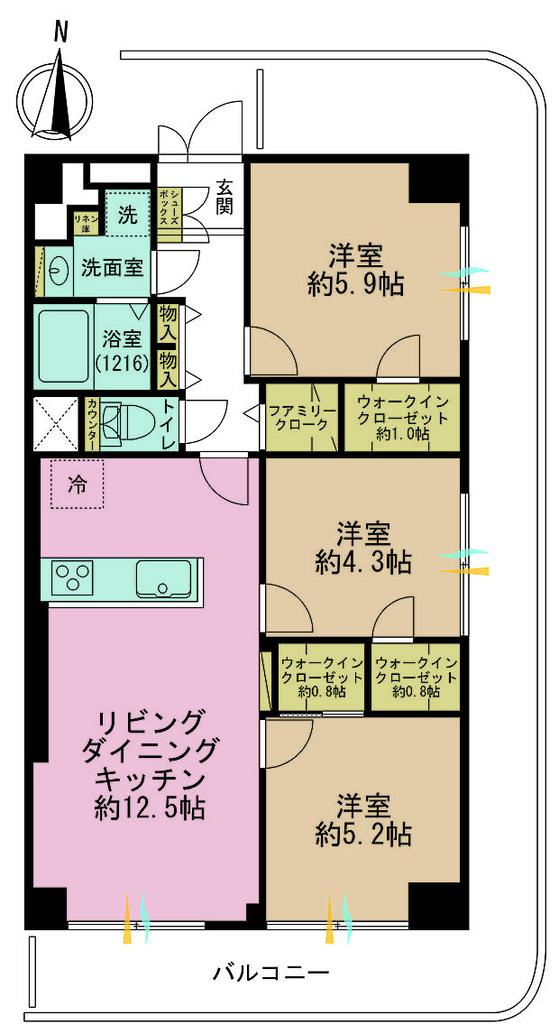 川崎セントラルコーポ(3LDK) 5階の間取り図