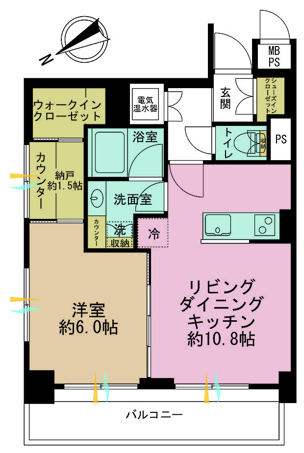 ライオンズマンション箱崎町(1LDK) 6階の間取り図
