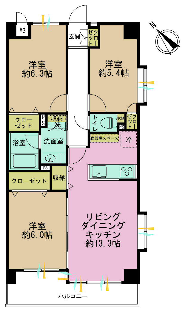 ソフィア梶ヶ谷(3LDK) 3階の間取り図